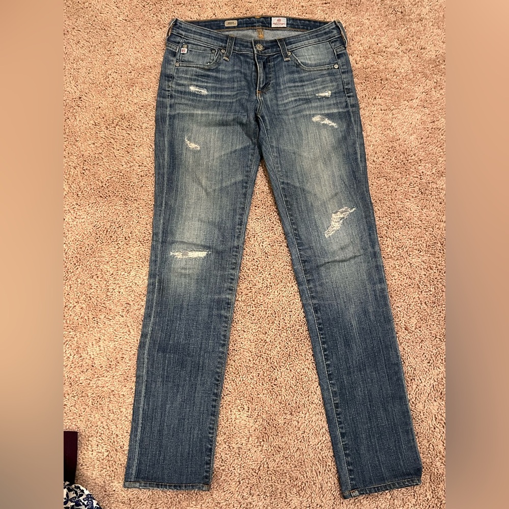 AG Adriano Goldschmied Distressed Skinny Jeans in Blue